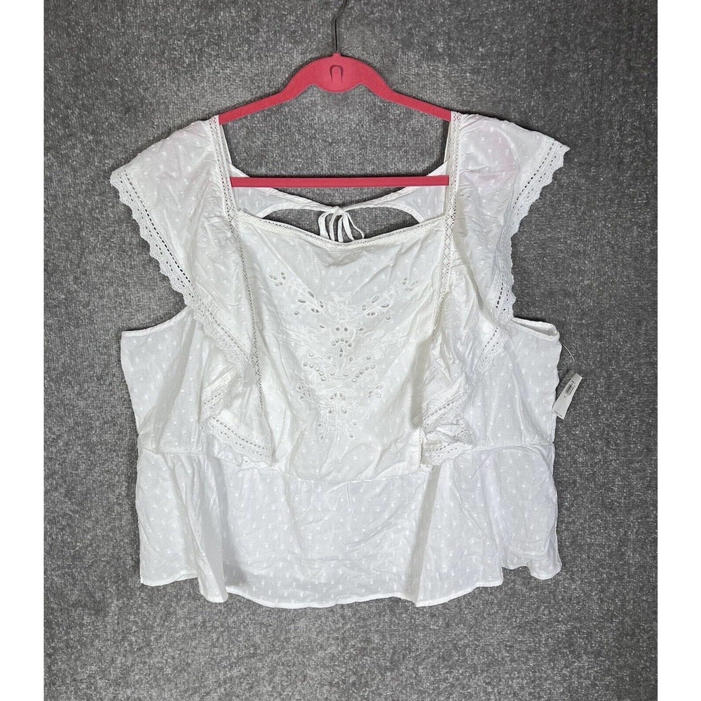 Old Navy Cap Sleeve Embroidered Lace Square Neck‎ Top Womens Size 4X White NWT
